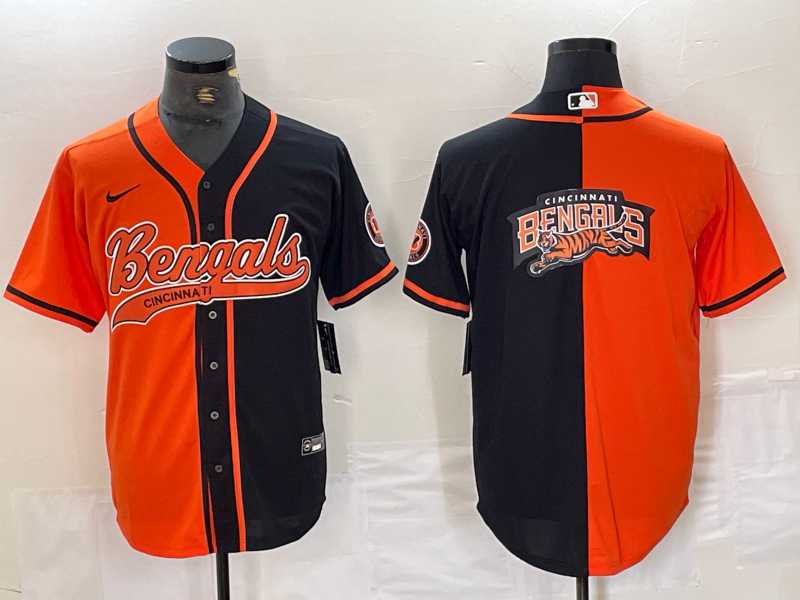 Mens Cincinnati Bengals Big Logo Orange Black Two Tone Cool Base Stitched Baseball Jersey